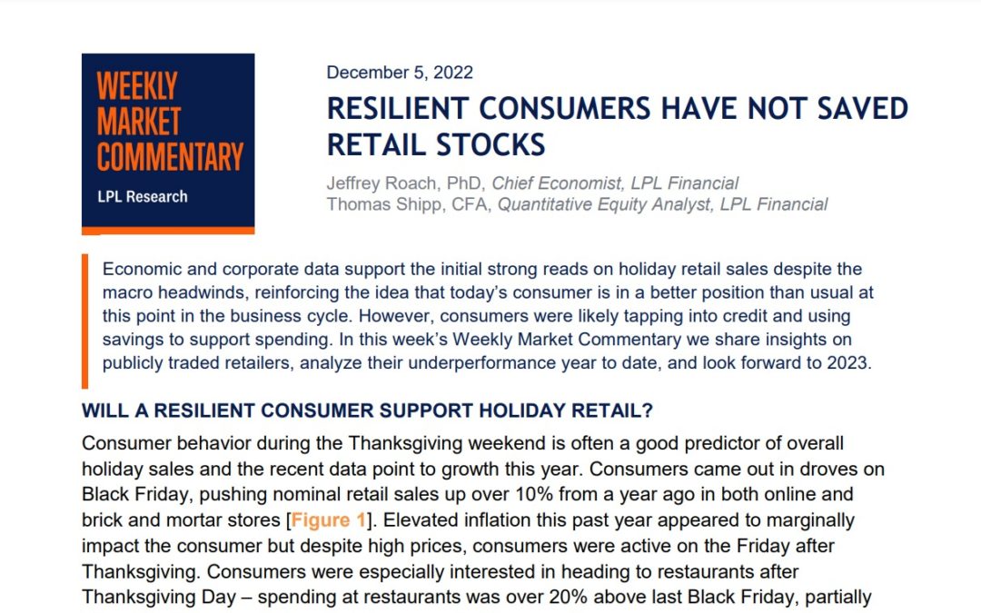 Resilient Consumers Have Not Saved Retail Stocks | Weekly Market Commentary | December 5, 2022